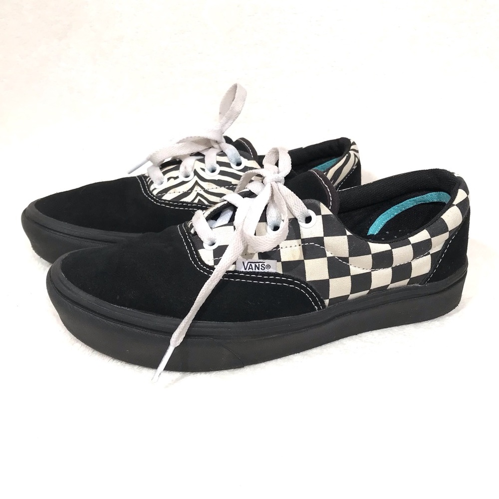 Vans checkered zebra print slip on sneakers comfy cush sole skate shoes